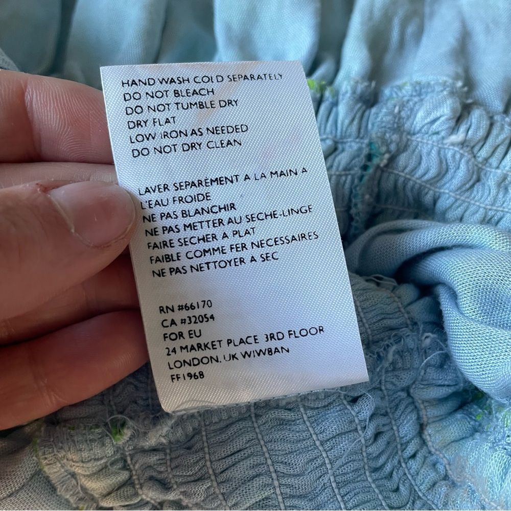 FAITHFULL THE BRAND Kinsley Linen Top Blue Green Floral Smocked Top - Picture 8 of 9
